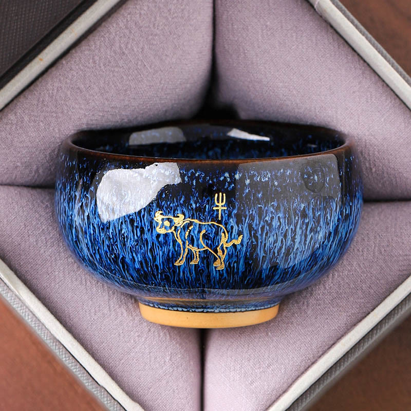 Tasse à thé en céramique « Buddha Stones » du zodiaque chinois, année du Cheval, tasse à thé Kung Fu, 135 ml - Ox 7,5 cm × 4,8 cm × 135 ml - image 2