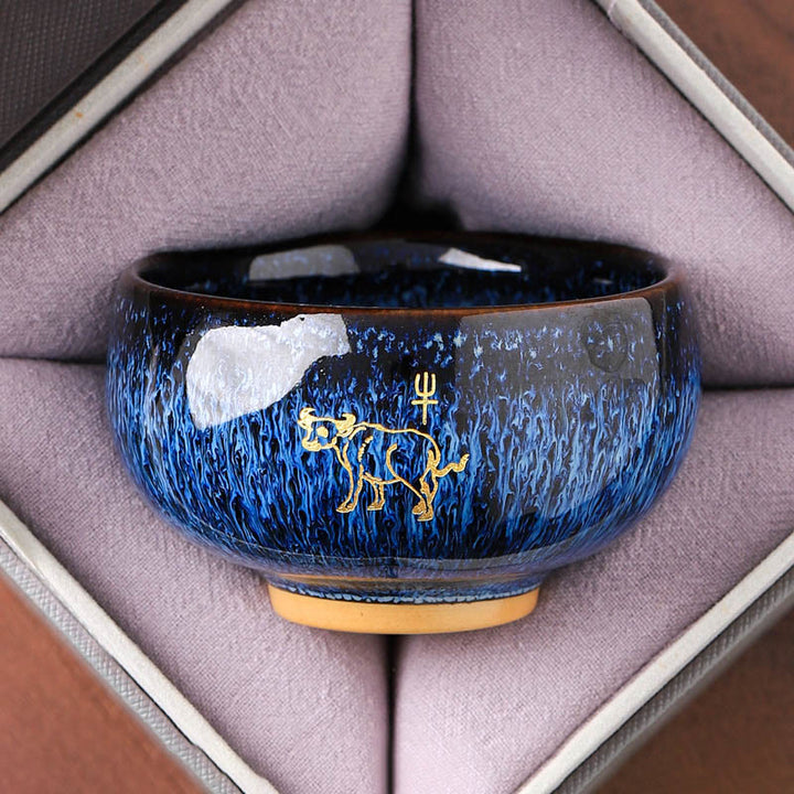 Tasse à thé en céramique « Buddha Stones » du zodiaque chinois, année du Cheval, tasse à thé Kung Fu, 135 ml - Ox 7,5 cm × 4,8 cm × 135 ml - image 2