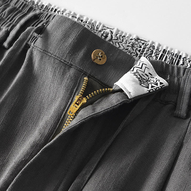 Pantalon large en lin pour homme , Buddha Stones , fermeture éclair et cordon de serrage, avec poches - image 4