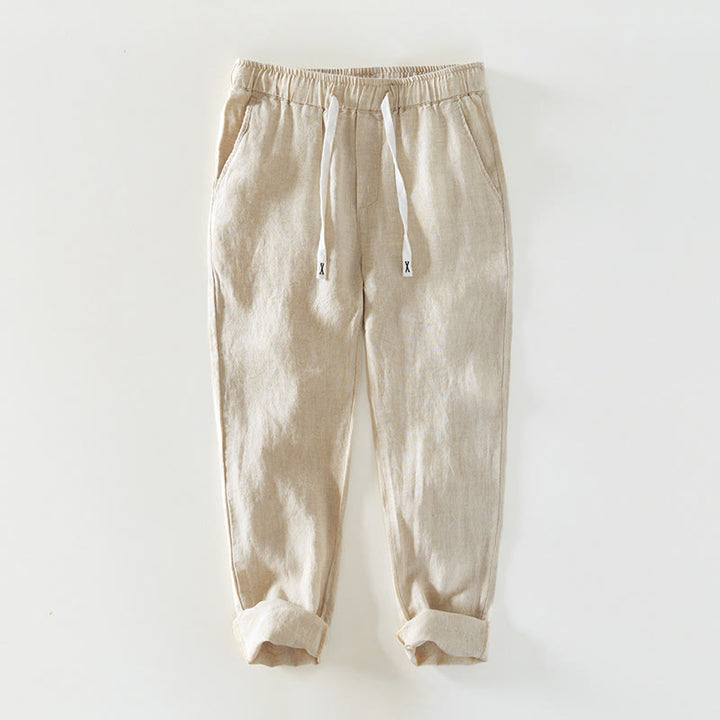 Pantalon en lin pour homme, longueur cheville, avec poches, taille élastique et cordon de serrage, motif Buddha Stones Fall - Beige - US/UK/AU44，EU54 (4XL) - image 0