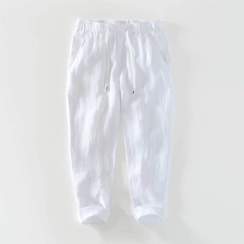 Pantalon en lin pour homme, longueur cheville, avec poches, taille élastique et cordon de serrage, motif Buddha Stones Fall - Blanc - US/UK/AU44，EU54 (4XL) - image 30