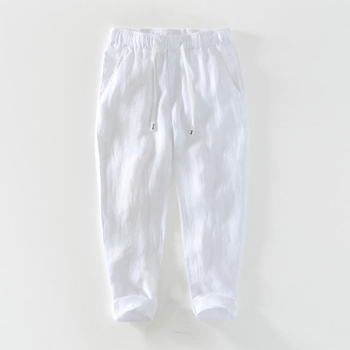 Pantalon en lin pour homme, longueur cheville, avec poches, taille élastique et cordon de serrage, motif Buddha Stones Fall - Blanc - US/UK/AU44，EU54 (4XL) - image 30