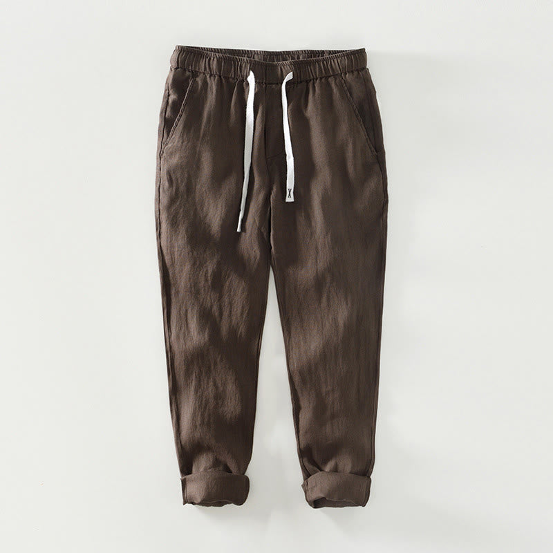 Pantalon en lin pour homme, longueur cheville, avec poches, taille élastique et cordon de serrage, motif Buddha Stones Fall - Terre de sienne - US/UK/AU44，EU54 (4XL) - image 12