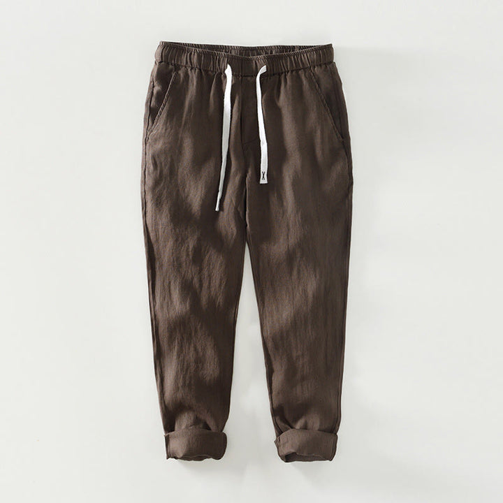 Pantalon en lin pour homme, longueur cheville, avec poches, taille élastique et cordon de serrage, motif Buddha Stones Fall - Terre de sienne - US/UK/AU44，EU54 (4XL) - image 12