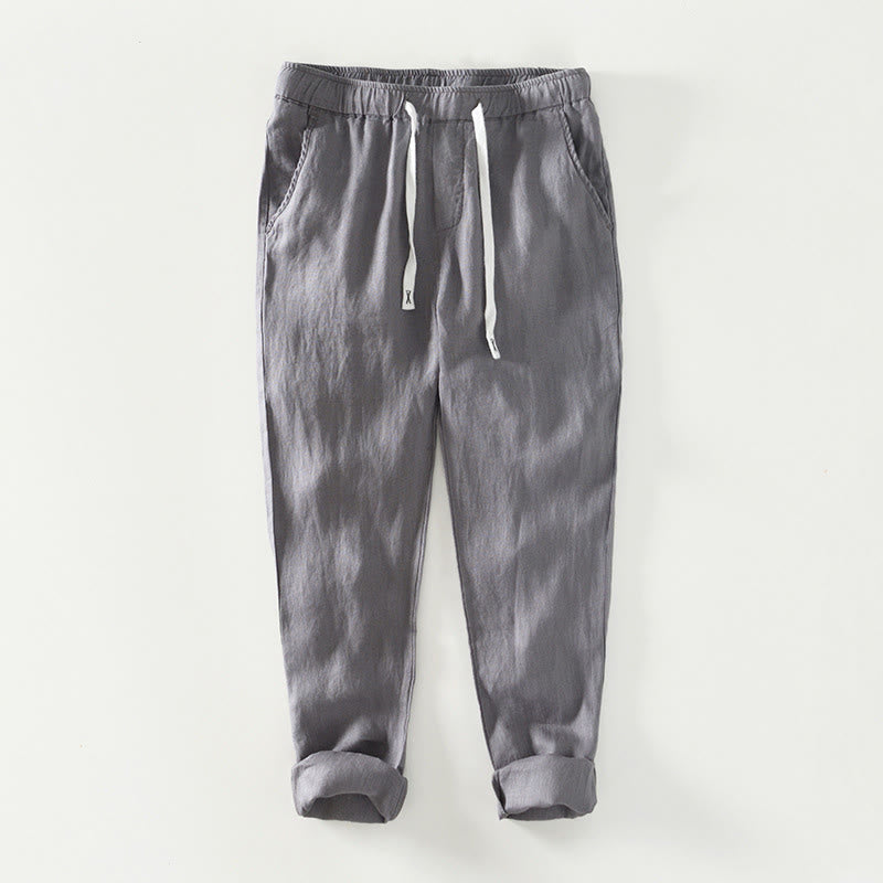 Pantalon en lin pour homme, longueur cheville, avec poches, taille élastique et cordon de serrage, motif Buddha Stones Fall - Gris - US/UK/AU44，EU54 (4XL) - image 15