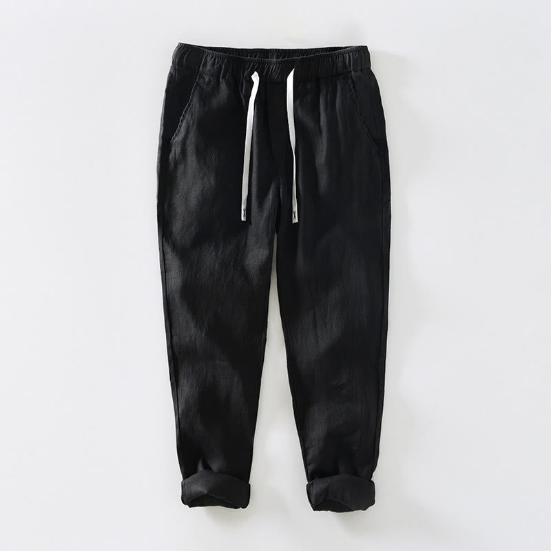 Pantalon en lin pour homme, longueur cheville, avec poches, taille élastique et cordon de serrage, motif Buddha Stones Fall - Noir - US/UK/AU44，EU54 (4XL) - image 5