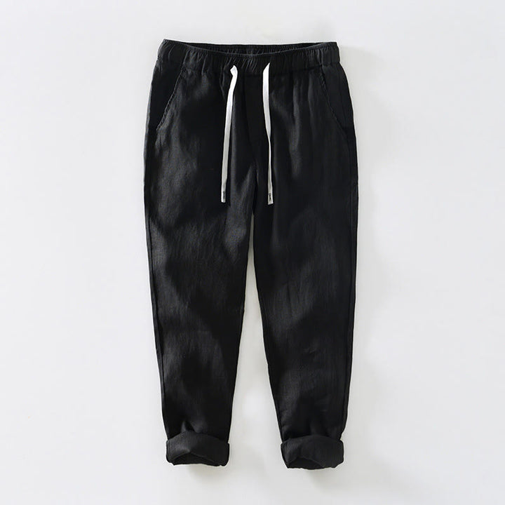 Pantalon en lin pour homme, longueur cheville, avec poches, taille élastique et cordon de serrage, motif Buddha Stones Fall - Noir - US/UK/AU44，EU54 (4XL) - image 5