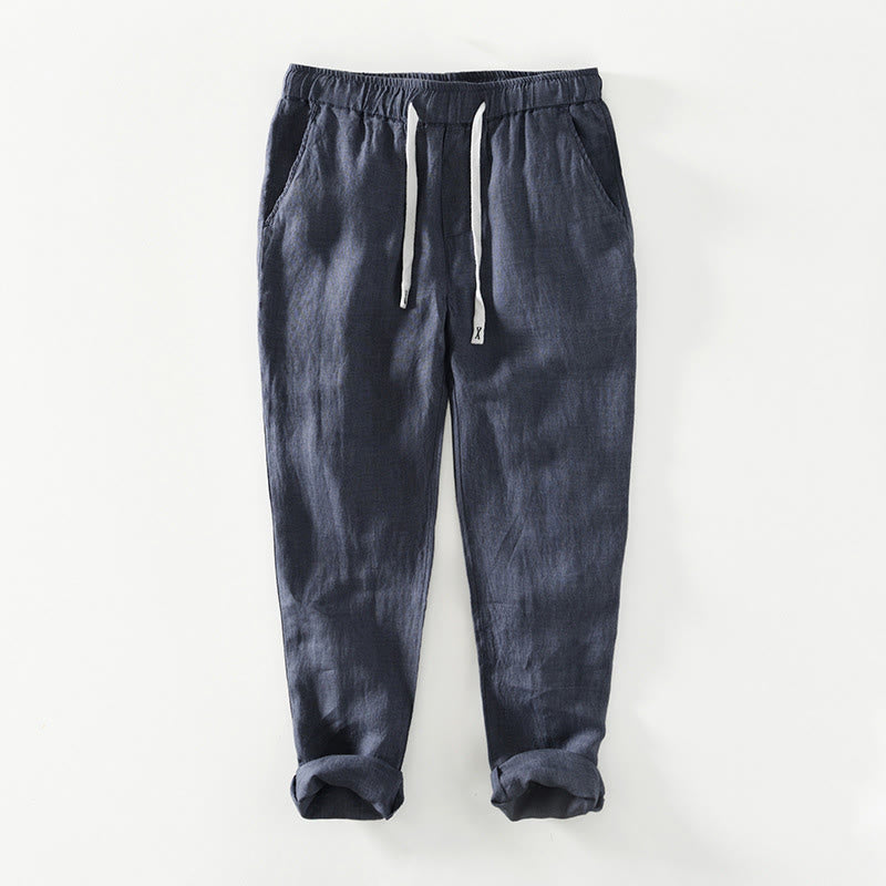 Pantalon en lin pour homme, longueur cheville, avec poches, taille élastique et cordon de serrage, motif Buddha Stones Fall - SteelBlue - US/UK/AU44，EU54 (4XL) - image 18