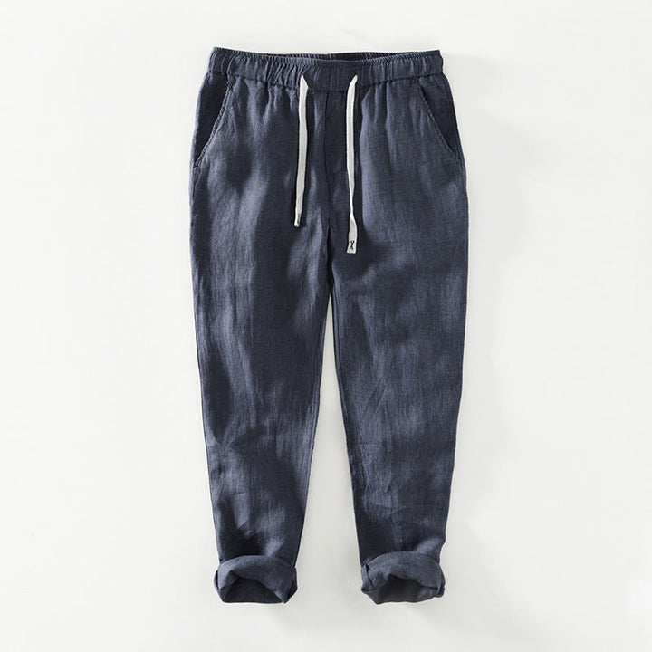 Pantalon en lin pour homme, longueur cheville, avec poches, taille élastique et cordon de serrage, motif Buddha Stones Fall - SteelBlue - US/UK/AU44，EU54 (4XL) - image 18