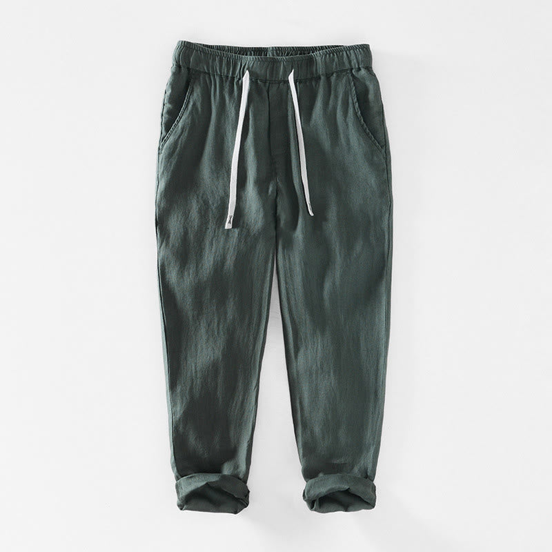 Pantalon en lin pour homme, longueur cheville, avec poches, taille élastique et cordon de serrage, motif Buddha Stones Fall - Vert d'eau - US/UK/AU44，EU54 (4XL) - image 25