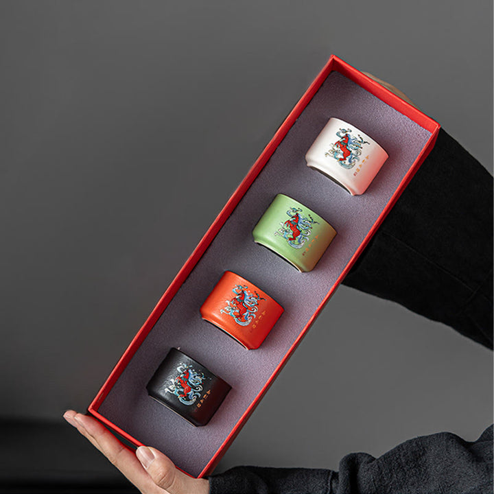 Tasse à thé en céramique peinte à la main, inspirée de l'année du Cheval et des Buddha Stones  - Ensemble de tasses droites 5,3 cm x 4 cm x 50 ml - image 8