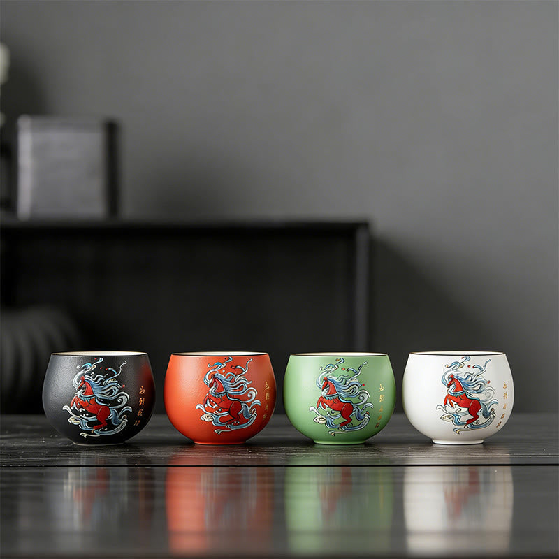 Tasse à thé en céramique peinte à la main, inspirée de l'année du Cheval et des Buddha Stones  - Ensemble de tasses de méditation zen 7,3 cm x 5,6 cm x 130 ml - image 1