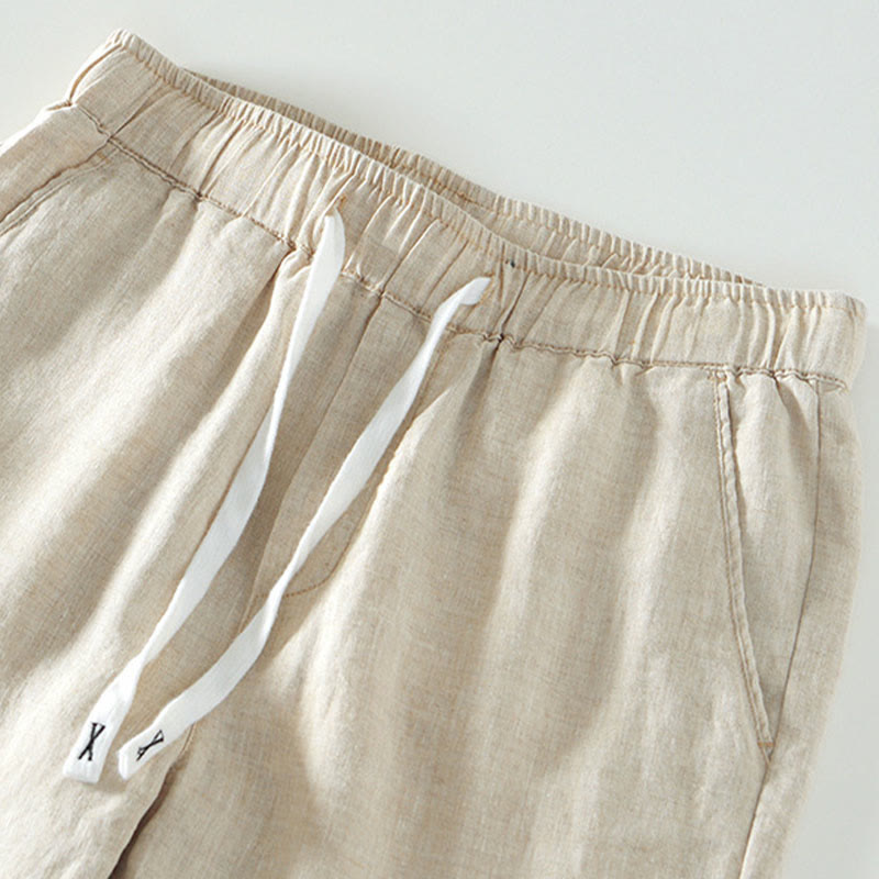 Pantalon en lin pour homme, longueur cheville, avec poches, taille élastique et cordon de serrage, motif Buddha Stones Fall - image 1