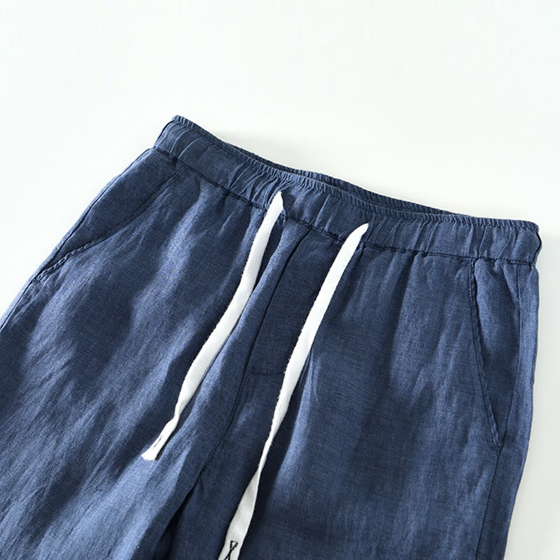 Pantalon en lin pour homme, longueur cheville, avec poches, taille élastique et cordon de serrage, motif Buddha Stones Fall - image 9