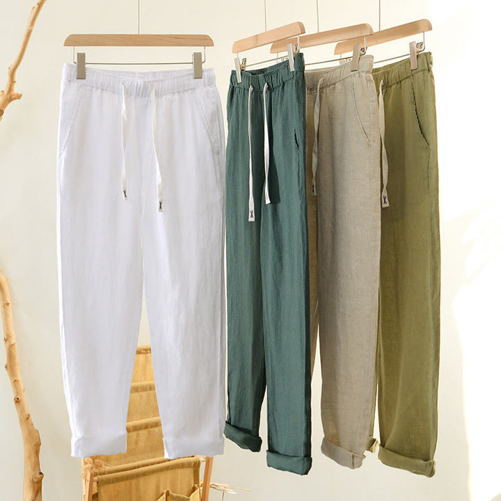 Pantalon en lin pour homme, longueur cheville, avec poches, taille élastique et cordon de serrage, motif Buddha Stones Fall - image 32