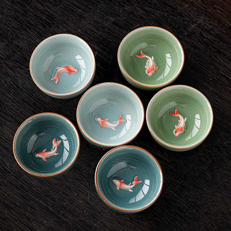 Tasse à thé en céramique de 50 ml, décorée de motifs de carpes koï et peinte à la main, inspirée des Buddha Stones et du kung-fu. - image 11