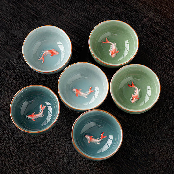 Tasse à thé en céramique de 50 ml, décorée de motifs de carpes koï et peinte à la main, inspirée des Buddha Stones et du kung-fu. - image 11