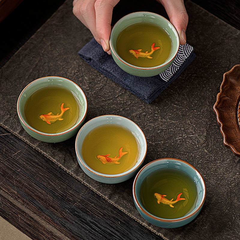 Tasse à thé en céramique de 50 ml, décorée de motifs de carpes koï et peinte à la main, inspirée des Buddha Stones et du kung-fu. - image 10