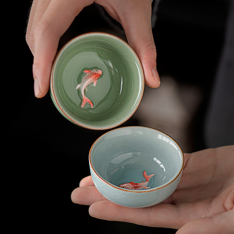 Tasse à thé en céramique de 50 ml, décorée de motifs de carpes koï et peinte à la main, inspirée des Buddha Stones et du kung-fu. - image 9