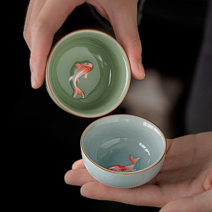Tasse à thé en céramique de 50 ml, décorée de motifs de carpes koï et peinte à la main, inspirée des Buddha Stones et du kung-fu. - image 9