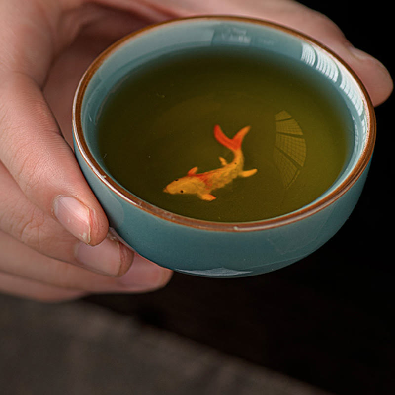 Tasse à thé en céramique de 50 ml, décorée de motifs de carpes koï et peinte à la main, inspirée des Buddha Stones et du kung-fu. - image 1