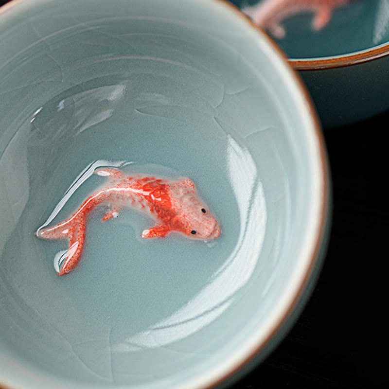 Tasse à thé en céramique de 50 ml, décorée de motifs de carpes koï et peinte à la main, inspirée des Buddha Stones et du kung-fu. - image 5
