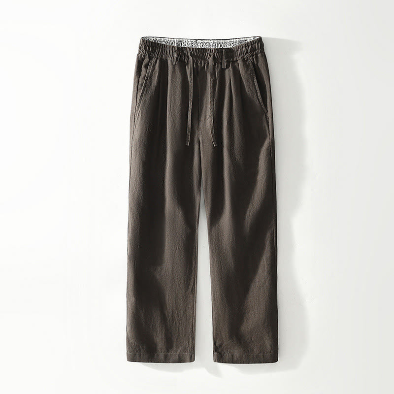 Pantalon droit en lin pour homme , Buddha Stones , taille élastique avec cordon de serrage et poches - Terre de sienne - US/UK/AU42，EU52 (3XL) - image 10