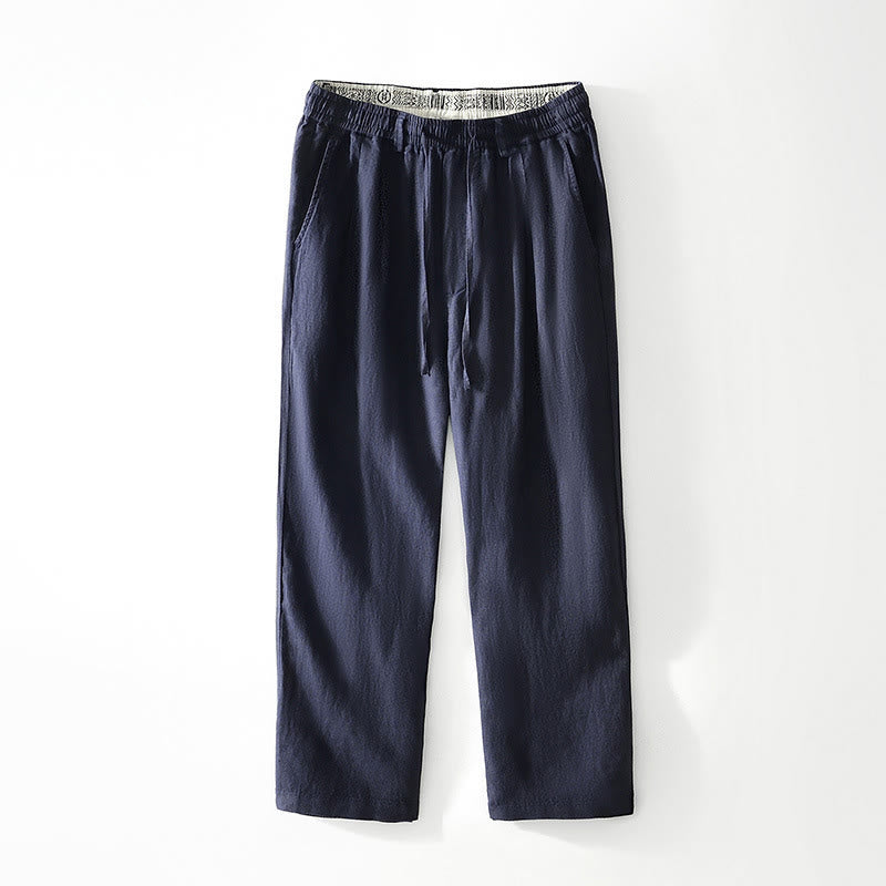 Pantalon droit en lin pour homme , Buddha Stones , taille élastique avec cordon de serrage et poches - SteelBlue - US/UK/AU42，EU52 (3XL) - image 0