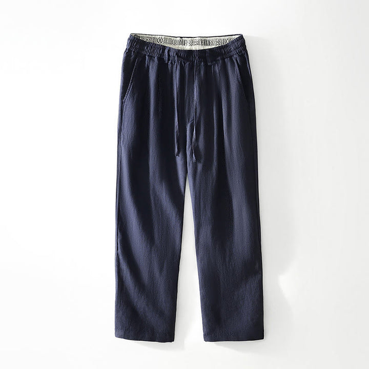 Pantalon droit en lin pour homme , Buddha Stones , taille élastique avec cordon de serrage et poches - SteelBlue - US/UK/AU42，EU52 (3XL) - image 0