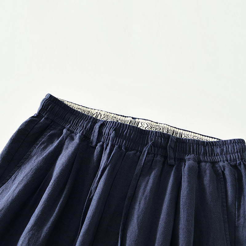 Pantalon droit en lin pour homme , Buddha Stones , taille élastique avec cordon de serrage et poches - image 1