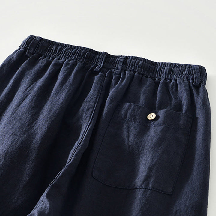 Pantalon droit en lin pour homme , Buddha Stones , taille élastique avec cordon de serrage et poches - image 2