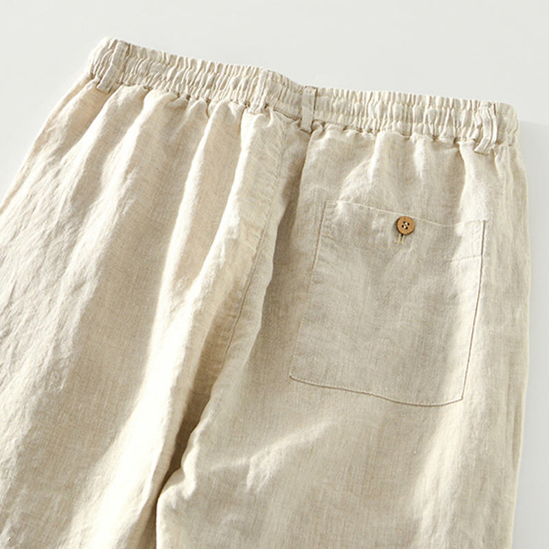 Pantalon droit en lin pour homme , Buddha Stones , taille élastique avec cordon de serrage et poches - image 6