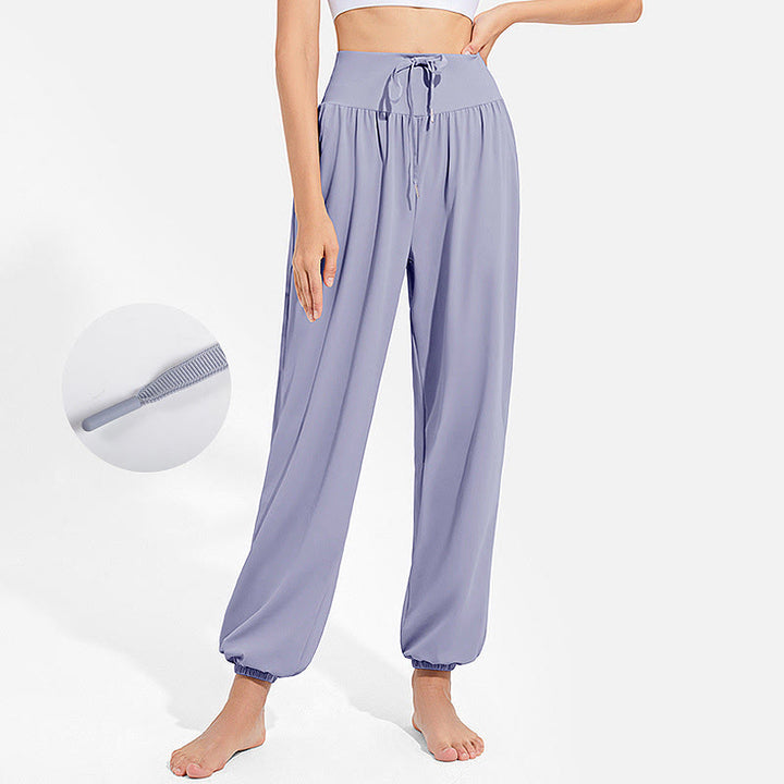 Pantalon harem femme Buddha Stones uni à taille élastique et cordon de serrage, avec poches, idéal pour le sport et le yoga. - Bleu acier clair - US8-10，UK/AU12-14，EU40-42 (2XL) - image 0