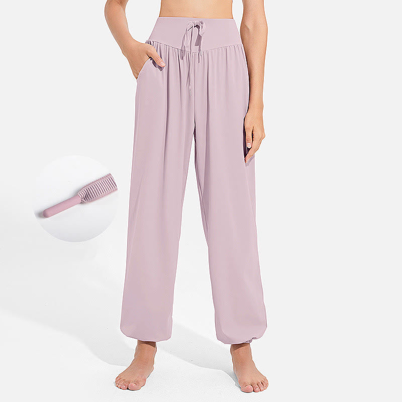 Pantalon harem femme Buddha Stones uni à taille élastique et cordon de serrage, avec poches, idéal pour le sport et le yoga. - LavandeBlush - US8-10，UK/AU12-14，EU40-42 (2XL) - image 12