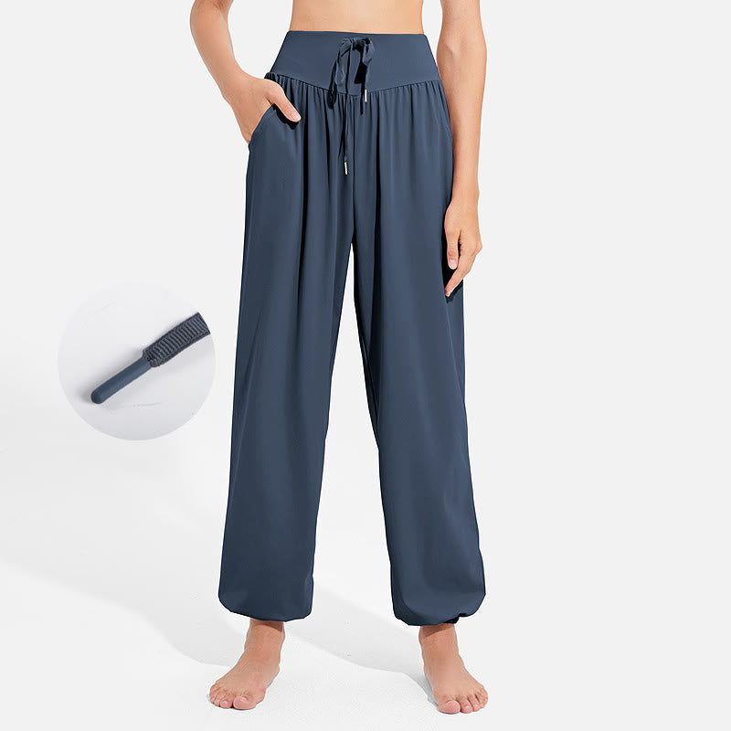 Pantalon harem femme Buddha Stones uni à taille élastique et cordon de serrage, avec poches, idéal pour le sport et le yoga. - SteelBlue - US8-10，UK/AU12-14，EU40-42 (2XL) - image 21