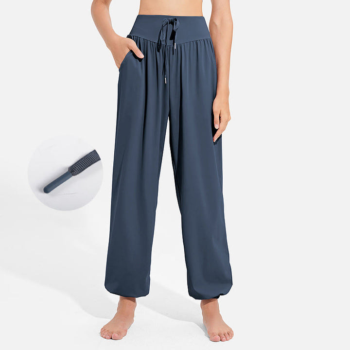 Pantalon harem femme Buddha Stones uni à taille élastique et cordon de serrage, avec poches, idéal pour le sport et le yoga. - SteelBlue - US8-10，UK/AU12-14，EU40-42 (2XL) - image 21