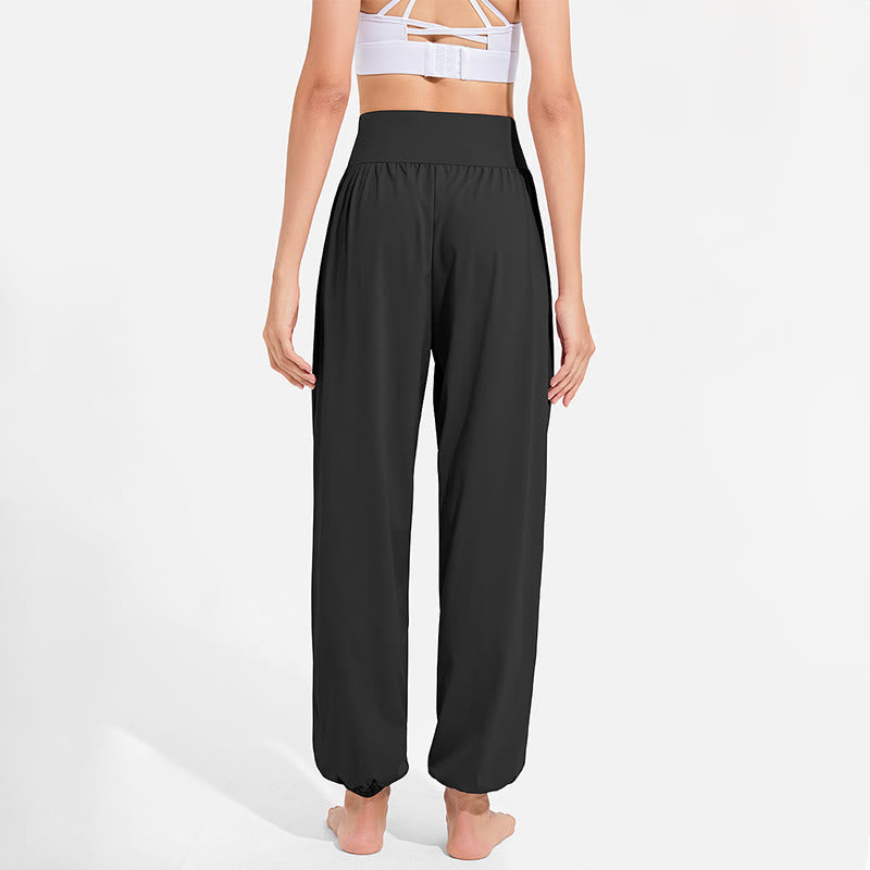 Pantalon harem femme Buddha Stones uni à taille élastique et cordon de serrage, avec poches, idéal pour le sport et le yoga. - image 7
