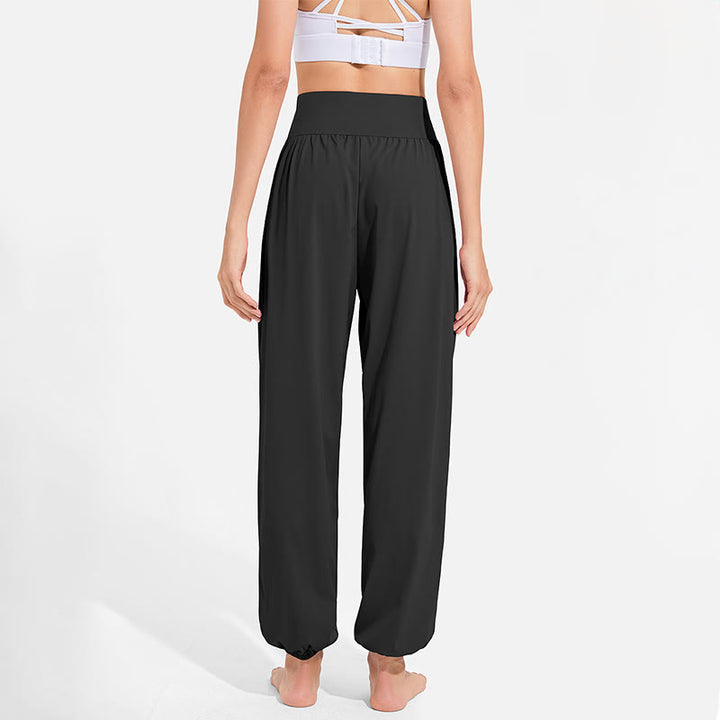 Pantalon harem femme Buddha Stones uni à taille élastique et cordon de serrage, avec poches, idéal pour le sport et le yoga. - image 7