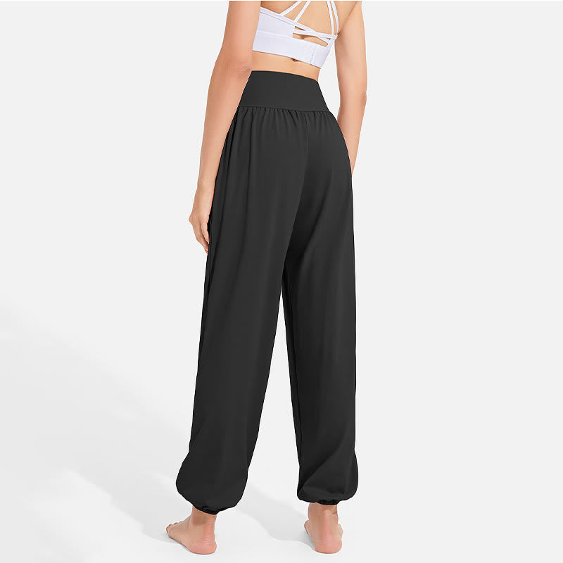 Pantalon harem femme Buddha Stones uni à taille élastique et cordon de serrage, avec poches, idéal pour le sport et le yoga. - image 6