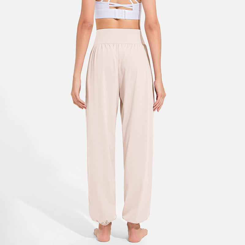 Pantalon harem femme Buddha Stones uni à taille élastique et cordon de serrage, avec poches, idéal pour le sport et le yoga. - image 10