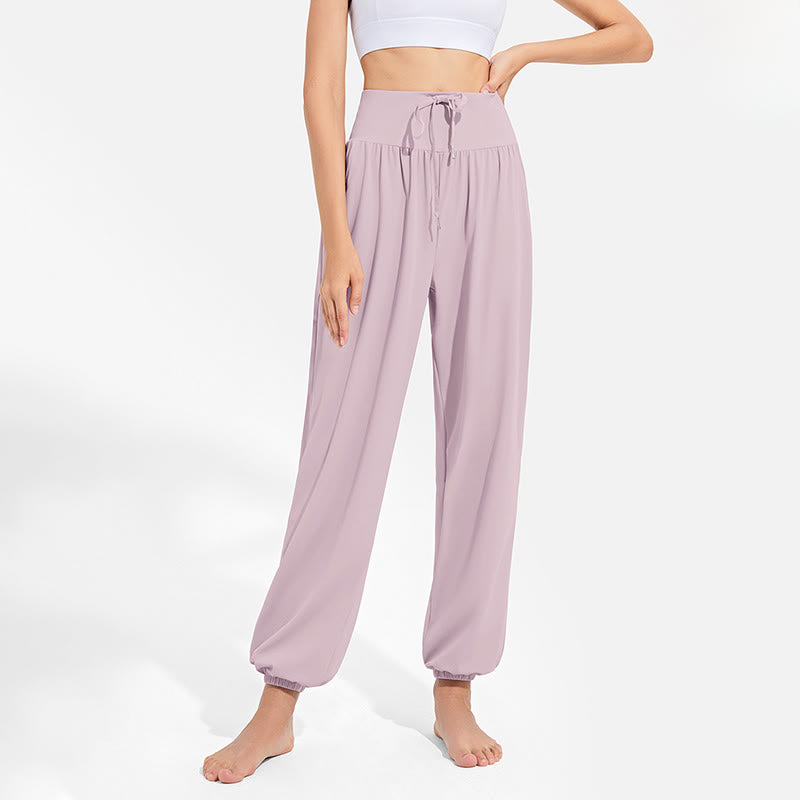 Pantalon harem femme Buddha Stones uni à taille élastique et cordon de serrage, avec poches, idéal pour le sport et le yoga. - image 13