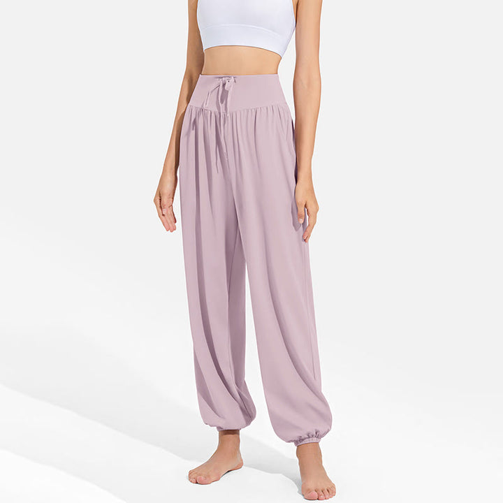 Pantalon harem femme Buddha Stones uni à taille élastique et cordon de serrage, avec poches, idéal pour le sport et le yoga. - image 14