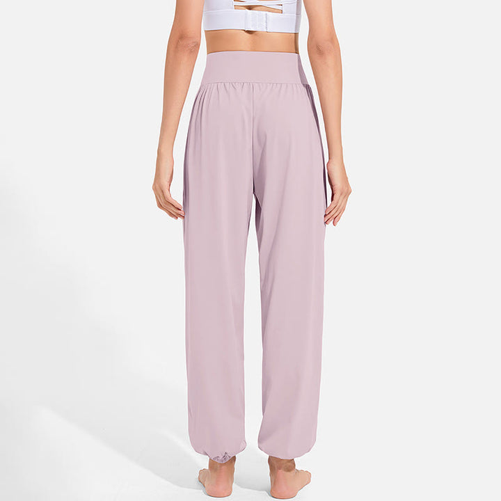 Pantalon harem femme Buddha Stones uni à taille élastique et cordon de serrage, avec poches, idéal pour le sport et le yoga. - image 16