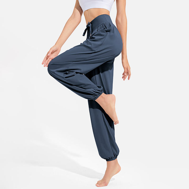 Pantalon harem femme Buddha Stones uni à taille élastique et cordon de serrage, avec poches, idéal pour le sport et le yoga. - image 22
