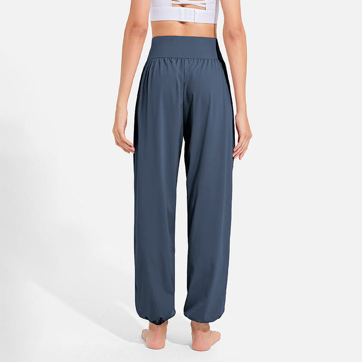 Pantalon harem femme Buddha Stones uni à taille élastique et cordon de serrage, avec poches, idéal pour le sport et le yoga. - image 24