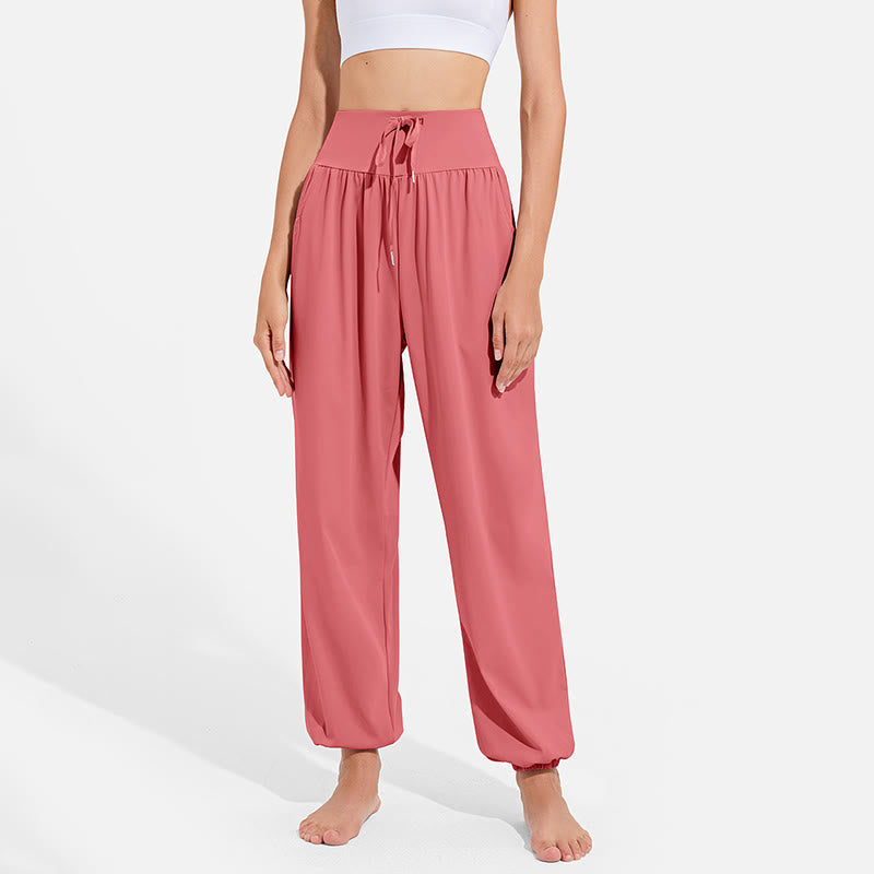 Pantalon harem femme Buddha Stones uni à taille élastique et cordon de serrage, avec poches, idéal pour le sport et le yoga. - image 26