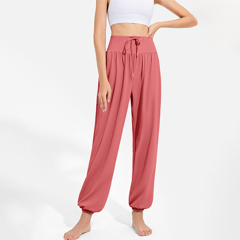 Pantalon harem femme Buddha Stones uni à taille élastique et cordon de serrage, avec poches, idéal pour le sport et le yoga. - image 27