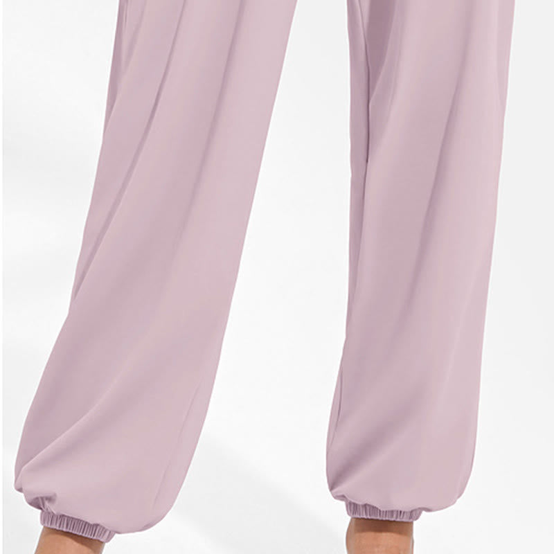 Pantalon harem femme Buddha Stones uni à taille élastique et cordon de serrage, avec poches, idéal pour le sport et le yoga. - image 19