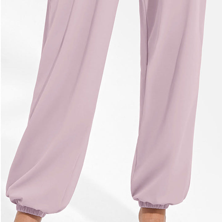 Pantalon harem femme Buddha Stones uni à taille élastique et cordon de serrage, avec poches, idéal pour le sport et le yoga. - image 19
