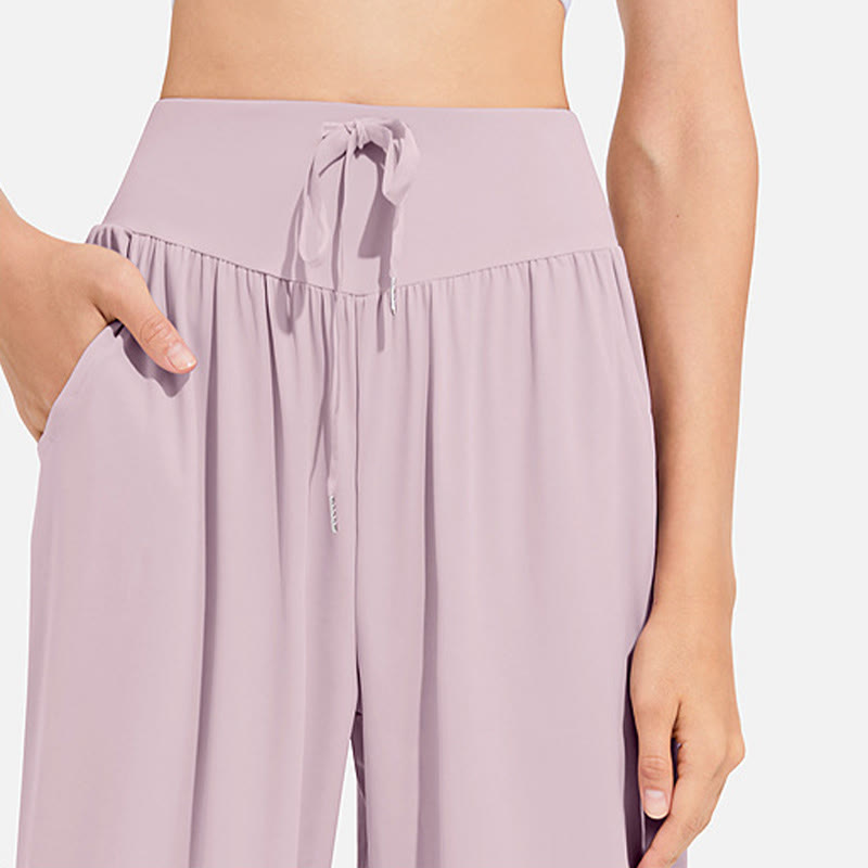Pantalon harem femme Buddha Stones uni à taille élastique et cordon de serrage, avec poches, idéal pour le sport et le yoga. - image 17